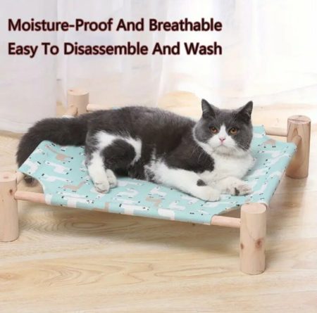 Hamac surélevé en bois pour chat avec matelas lavable