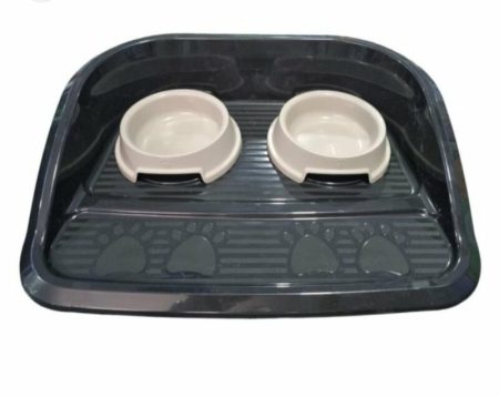 Plateau en plastique avec 2 bols pour chats et petits chiens