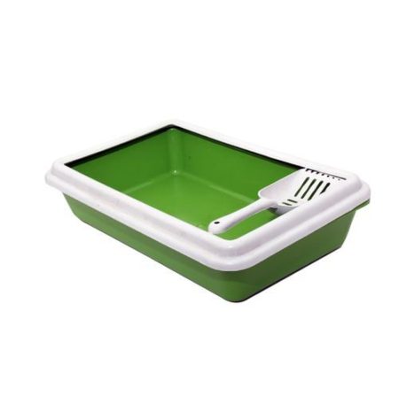 Bac à litière pour chat avec pelle couleur turquoise 44.5 x 27.8 x 8.5