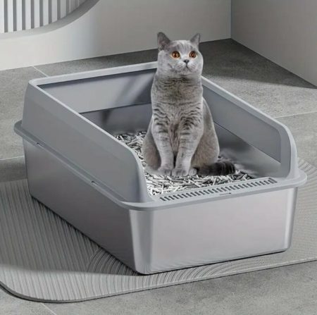 Litière chat inox grande taille avec pelle 50x35 cm