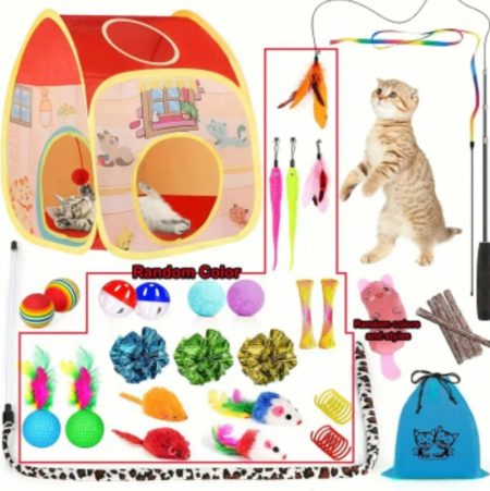 34 jouets pour chats, ensemble de jouets interactifs pour chats avec Maisonnette pliable pour chats