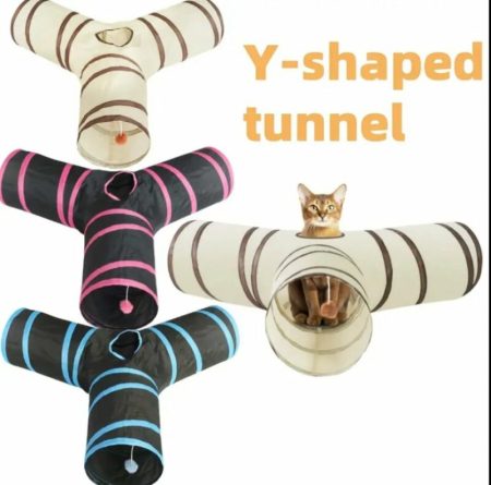 Tunnel pliable coloré pour chats avec balle suspendue durable