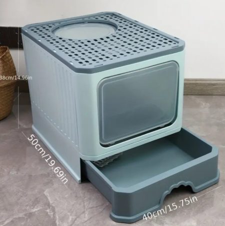 Bac à litière pliable portable avec tiroir anti-éclaboussures chat