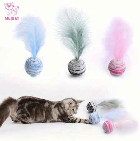 3pcs Balles En EVA Avec Plume Pour Chat, Jouets Interactifs Pour Chats, Couleur Aléatoire